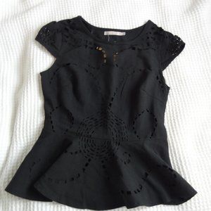Blossom Shirt Short Sleeved Top Blouse Black Cutout Design 8